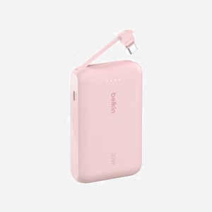 Belkin BPB021HQPK Batterie Externe 10000mAh Rose 2x USB Type-C 20W Power Delivery, Recharge USB, Dimensions 64x99x23mm, Câble USB-C 5.7cm - Miniature 2