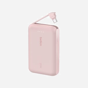 Belkin BPB021HQPK Batterie Externe 10000mAh Rose 2x USB Type-C 20W Power Delivery, Recharge USB, Dimensions 64x99x23mm, Câble USB-C 5.7cm - Miniature 3