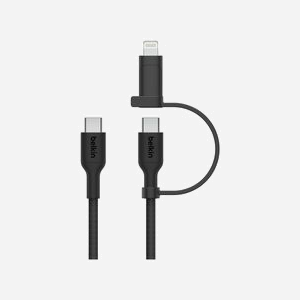 Belkin BoostCharge Pro - Câble USB 2.0 1.5m - USB-C vers USB-C/Lightning - 0.48 Gbit/s - Power Delivery 60W - Noir - Réf. CAC003HQ1.5MBK - Miniature 2