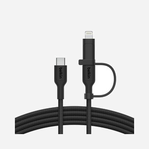 Belkin BoostCharge Pro - Câble USB 2.0 1.5m - USB-C vers USB-C/Lightning - 0.48 Gbit/s - Power Delivery 60W - Noir - Réf. CAC003HQ1.5MBK - Miniature 3