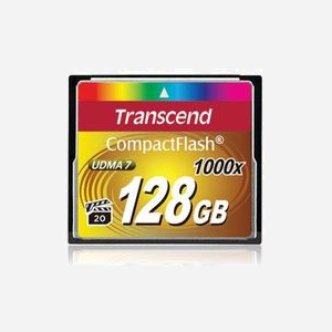 Transcend CompactFlash 1000x 128GB MLC – Lecture 160Mo/s, Ecriture 120Mo/s, 3.3/5V, Température -25°C à 85°C - TS128GCF1000