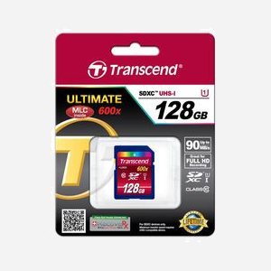 Transcend TS128GSDXC10U1 Carte Flash SDXC 128 Go MLC Classe 10 UHS-I (U1) Vitesse Lecture 90 Mo/s - Dimensions 24x32x2.1 mm - Miniature 1