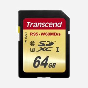 Transcend TS64GSDU3 Carte SDXC 64Go UHS-I U3 Classe 10, Lecture 95Mo/s, Ecriture 60Mo/s, Mémoire NAND MLC, Température -25°C à 85°C