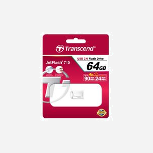 Transcend JetFlash 710S 64GB USB 3.2 Gen 1 Argent - Clé USB Type-A, Boîtier Métal, Compatible Windows/macOS/Linux, Dimensions 22.4x12.2x6mm