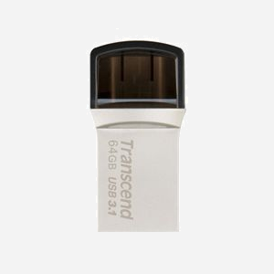 Transcend JetFlash 890 64GB USB Type-A/Type-C 3.2 Gen 1 (3.1 Gen 1) Noir/Argent, compatible Windows/macOS/Linux - 28.6x14.3x8.6mm, 3g