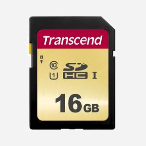 Transcend SDHC 16GB UHS-I Classe 10 (TS16GSDC500S) : Lecture 95MB/s, Ecriture 20MB/s, Vitesse UHS U1, Résistante aux chocs et température - Miniature 1