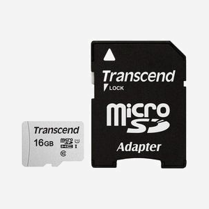 Transcend microSDHC 300S 16GB Classe 10 UHS-I U1 Vitesse Lecture 95MB/s Ecriture 10MB/s NAND avec Adaptateur SD, Température -25°C à 85°C