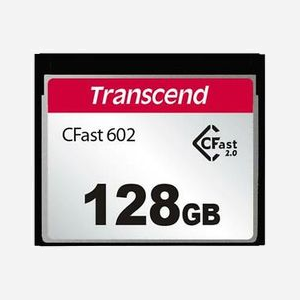 Transcend CFast 2.0 TS128GCFX602 : Mémoire Flash 128Go MLC, Lecture 500Mo/s, Ecriture 350Mo/s, Interface SATA III, Température -5°C à 70°C