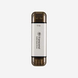 Transcend ESD310 1 To SSD Externe USB Type-A/Type-C 1050Mo/s Lecture, 950Mo/s Ecriture, USB 3.2 Gen 2, 3D NAND, Argent, Réf: TS1TESD310S