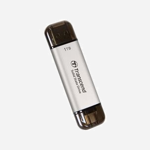 Transcend ESD310 1 To SSD Externe USB Type-A/Type-C 1050Mo/s Lecture, 950Mo/s Ecriture, USB 3.2 Gen 2, 3D NAND, Argent, Réf: TS1TESD310S - Miniature 2
