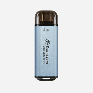Transcend ESD300 2To Thunderbolt USB 3.2 Gen 2x2 SSD Externe Aluminium Bleu - Lecture 1050MB/s Écriture 950MB/s - USB Type-A vers USB Type-C - Miniature 1