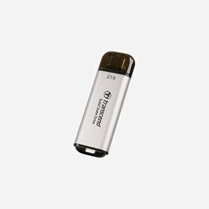 Transcend ESD300 2 To SSD Portable USB Type-C 10 Gbit/s Argent - Lecture 1050 Mo/s, Écriture 950 Mo/s, 3D NAND, Compatible Windows/macOS/Android - Miniature 2