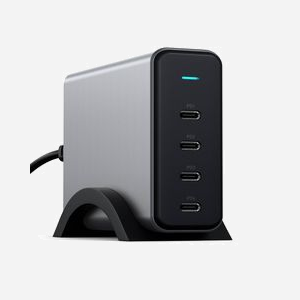 Satechi ST-UC165GM-EU Chargeur Secteur Universel 165W, 4 Ports USB-C avec Charge Rapide, GaN, 100-240V, Compatible Appareils USB-C, Noir/Gris