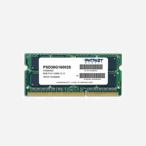 Patriot Memory - Module Mémoire 8GB DDR3 1600MHz SO-DIMM PC3-12800 CL11 1.5V 204-Pin Unbuffered - PSD38G16002S - Pour Ordinateur Portable