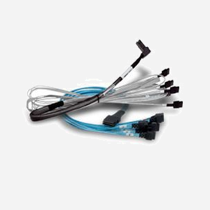 Broadcom Câble SAS 05-50062-00 : 1m, Connecteur x8 SFF-8643 vers 2x4 SFF-8612, Compatible MegaRAID, Noir/Bleu/Argent - Miniature 1