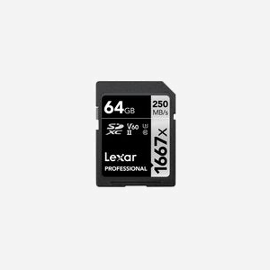 Lexar SDXC 64GB UHS-II Classe 10 - Vitesse Lecture 250Mo/s, Écriture 90Mo/s, UHS Class 3 (U3), Video Speed Class V60 - LSD64GCB1667 - Miniature 1