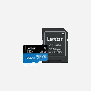 Lexar MicroSDXC 256 Go 633x UHS-I Classe 10 U3 V30 (Lecture 100 Mo/s, Écriture 45 Mo/s) avec adaptateur SD - Température -25 à 85°C - Miniature 3