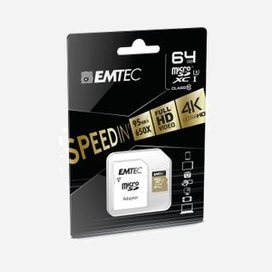 Emtec MicroSDXC 64 Go Classe 10 UHS-I, Lecture 95 Mo/s, Écriture 90 Mo/s, Réf: ECMSDM64GXC10SP - Carte mémoire flash haute performance - Miniature 2