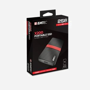 Emtec X200 SSD Externe 256Go USB Type-C 3.2 Gen 1, Lecture 450MB/s, Ecriture 420MB/s, Compatible Windows, macOS, Linux, Noir/Rouge - Miniature 2