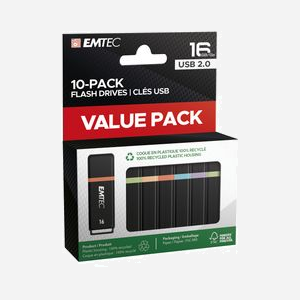 Emtec K100 - Clé USB 16 Go USB Type-A 2.0 - Compatible Windows/macOS/Linux - Boîtier plastique noir/multicolore - Dimensions 54x12x6mm - Miniature 1