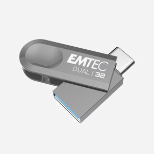 Emtec D280 Dual 32 Go USB Type-A/Type-C 3.2 Gen 1 Argent - Compatible Windows, macOS, Linux - Format Pivotant - ECMMD32GD283