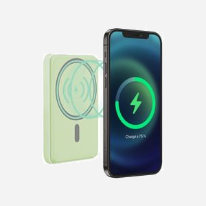 T'nB PBUMAG5GR Batterie Externe 5000mAh Recharge Sans Fil 15W MagSafe USB-C 20W Vert, Port USB Type-C, 68x16x143mm - Miniature 5