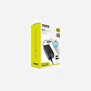 Port Designs Adaptateur Secteur 90W pour Notebook Dell - Alimentation Intérieure CA/CC 100-240V 50/60Hz - Sortie 19.5V 3.33A - Noir - Réf. 900093-DE