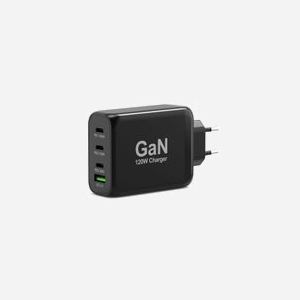 Port Designs 900107-EU : Chargeur Secteur 120W, 3x USB-C (100W PD), 1x USB-A 3.2, Quick Charge 3.0, GaN, Câble USB-C, Noir