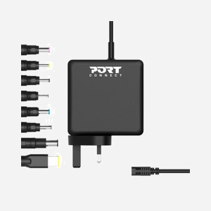 Port Designs 900093B-UK Chargeur Secteur Universel 65W pour Ordinateur Portable, Sortie 19.5V/3.33A, Entrée 100-240V, Connecteur UK, Noir