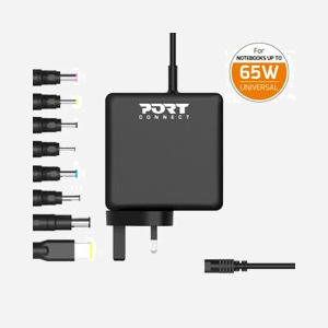Port Designs 900093B-UK Chargeur Secteur Universel 65W pour Ordinateur Portable, Sortie 19.5V/3.33A, Entrée 100-240V, Connecteur UK, Noir - Miniature 2