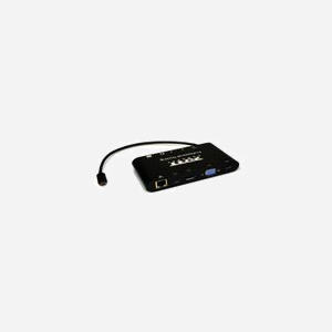 Port Designs 901906 Dock USB-C 3.2 Gen 1, Sorties HDMI/Mini DP/VGA, USB-A 3.0 x3, Lecteur Cartes SD/MicroSD, Ethernet RJ-45, Alimentation 60W, Aluminium Noir