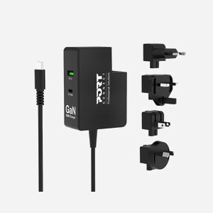 Port Designs 902103 - Chargeur Secteur Universel 100W GaN, 1x USB-C & 1x USB 2.0, 1.75m - Ordinateur Portable, Smartphone, Tablette, Noir - Miniature 1