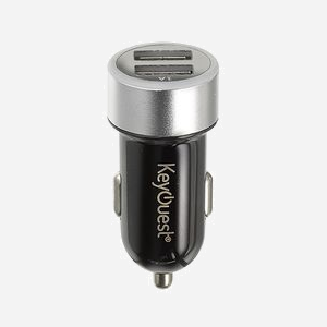 KeyOuest KO014127 Chargeur Auto Universel 2 Ports USB 2.0 (1A/2.4A) Noir/Bleu/Argent - Alimentation Allume-cigare - Dimensions 55x26x26mm, 40g - Miniature 2