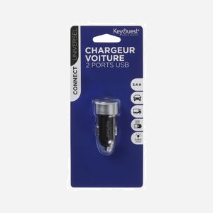 KeyOuest KO014127 Chargeur Auto Universel 2 Ports USB 2.0 (1A/2.4A) Noir/Bleu/Argent - Alimentation Allume-cigare - Dimensions 55x26x26mm, 40g - Miniature 3