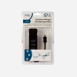 MCL Adaptateur USB-C vers Ethernet Gigabit + Hub USB 3.2 Gen 1 (3 ports Type-A) Chipset RTL8153+GL3520, IEEE 802.3, 10/100/1000BaseT(X) - Miniature 4