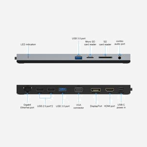 DLH Station d'accueil USB-C DY-TU4409: Triple affichage 4K (DP/HDMI/VGA), USB 3.2 Gen 1, USB 2.0, Gigabit Ethernet, Lecteur SD/MicroSD, Power Delivery 100W - Miniature 2