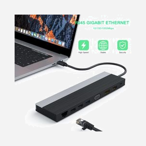 DLH Station d'accueil USB-C DY-TU4409: Triple affichage 4K (DP/HDMI/VGA), USB 3.2 Gen 1, USB 2.0, Gigabit Ethernet, Lecteur SD/MicroSD, Power Delivery 100W - Miniature 4