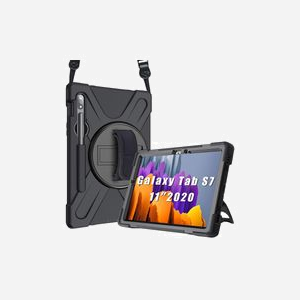DLH Coque Renforcée Anti-Chocs avec Bandoulière et Support Rotatif pour Samsung Galaxy Tab S7 (SM-T870/T875/T876) - Poids 260g