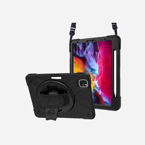 DLH Coque Renforcée pour iPad Pro 11" (2018/2020) DY-RC4476 - Antichoc, Béquille, Poignée Rotative, Emplacement Stylet, Bandoulière, 260g, Noir