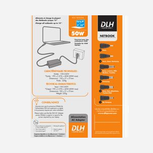 DLH Alimentation Secteur Universelle 45W DY-AI1545N 100-240V pour Ordinateur Portable (Lenovo, Dell, Asus, HP...). Sortie 19V 2.37A, Connecteurs Détachables, CE/RoHS - Miniature 3