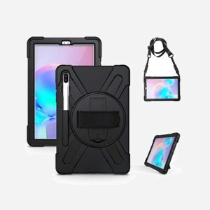 DLH Coque Renforcée Noire pour Samsung Galaxy Tab S6 (SM-T860 / SM-T865), Antichoc, Béquille, Poignée Rotative, Bandoulière, 180x264x30mm, 370g - Miniature 1