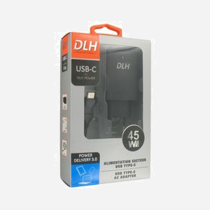 DLH Alimentation Secteur USB-C 45W Power Delivery - Sortie 5/9/12/15/20V 3A Max, protections surchauffe/court-circuit, compatible multi-marques. - Miniature 3