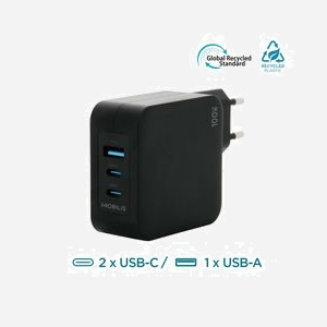 Mobilis Chargeur Secteur 100W GaN - 2 USB-C, 1 USB-A 3.2 Gen 1 - Noir - Compatible Ordinateur Portable, Smartphone, Tablette - 001365 - Miniature 2