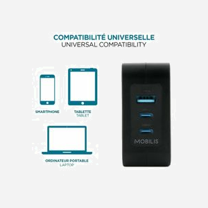 Mobilis Chargeur Secteur 100W GaN - 2 USB-C, 1 USB-A 3.2 Gen 1 - Noir - Compatible Ordinateur Portable, Smartphone, Tablette - 001365 - Miniature 4