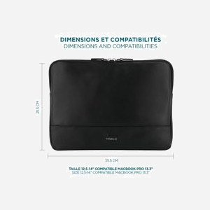 Mobilis Origine 2 Housse 14" Noir Simili-cuir Déperlant & Néoprène - Compatible 12.5-14" & MacBook Air/Pro 13.3" - 355x25x255mm - 240g - Miniature 2