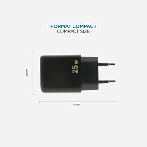 Mobilis 001380 : Chargeur Secteur Universel USB-C 25W PPS Noir - Europlug Type C, Charge Rapide, 78x40x27mm, 52g - Miniature 2
