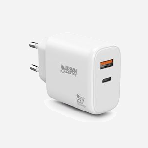 Urban Factory GPS62UF Chargeur Secteur Universel 65W USB-C + USB-A 18W GaN PPS, 100-240V, Blanc - Compatible Notebook Tablette Smartphone
