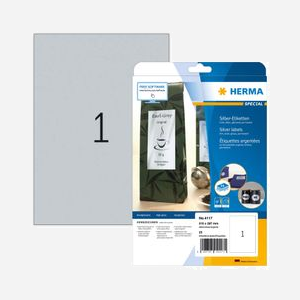 HERMA Étiquettes A4 210x297mm Argent Film Polyester Brillant Laser Adhésif Permanent 25 Feuilles (25 Étiquettes) - Miniature 1