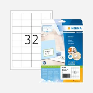 HERMA 4200 : Étiquettes A4 48.3x33.8mm, Papier Mat, 800 étiquettes, Adhésif Permanent, Laser/Jet d'encre, Blanc, Certifié PEFC - Miniature 1
