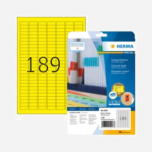 HERMA 4243 Étiquettes A4 Jaune 25.4x10mm, Papier Mat, Laser/Jet d'encre, Adhésif Amovible, 3780 pcs, FSC Mix, 20 Feuilles - Fabriqué en Allemagne - Miniature 1